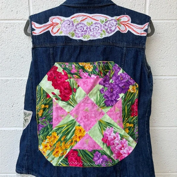 Upcycled Dolce and Gabbana Denim Vest with Floral Patches - Picture 10 of 10
